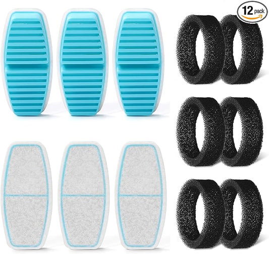 FOFNON Cat Water Fountain Filters: 12 Cat Fountain Replacement Filter for FOFNON Pet Water Fountain - 3 Months Set of Pet Fountains Filter - Including 6 Pieces Filters + 6 Pieces Sponges