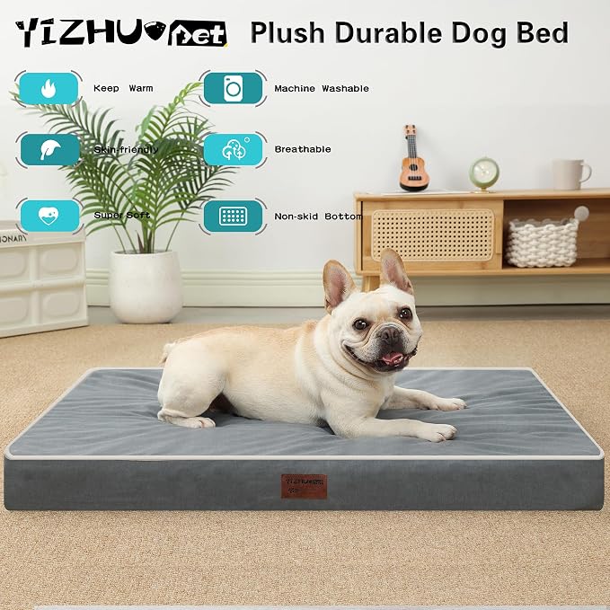 Orthopedic Dog Bed,Medium L Sized Dog 36''X27''x3'' Soft Waterproof Egg Foam Pet Crate Beds Mat or Kennel Pads with Removable Washable Cover,Non-Slip Bottom,Dark Grey