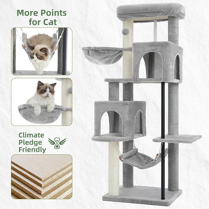 Cat Tree Tower with Sturdy Steel Tube for Indoor Cats GCT014W | 51.2'' Cat Furniture with Scratching Posts, Hammock, Basket and Padding Top Platform for Inoor Cats Large Adult, Light Gray