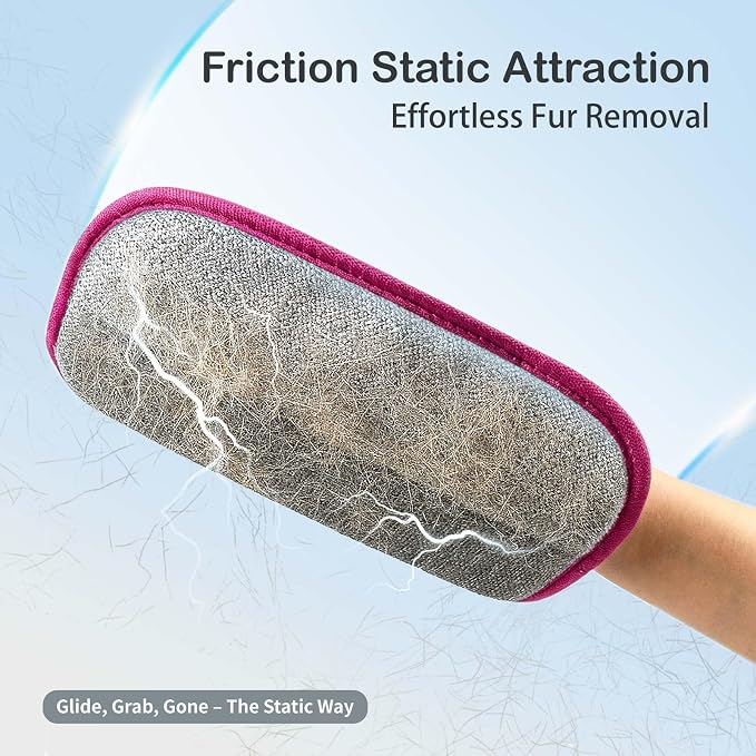 Thickened Pet Hair Removal Glove for Fabric Surfaces, Pink | Easy-On 2-Finger Design; Secure Stay-Put Fit; Easy Hair Pickup; Reusable Design; Sofas, Beds, Carpets, Pet Beds and Car Seats