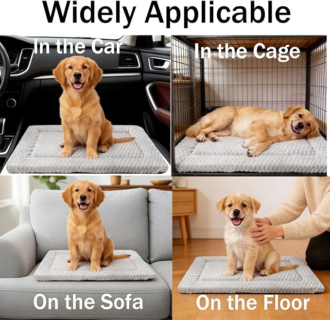 Dog Bed mat Machine-Washable Dog cage mat Light Brown（30x20x1.5in） | Soft reversible design with non-slip bottom, machine washable, lightweight, ideal for crates, travel, and home