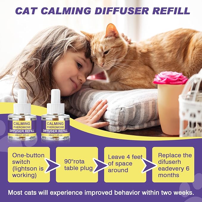 Cat Calming Diffuser Refills, 8 Pack Pheromones for Cats Refill Long-Lasting 240-Day Supply Pheromone to Calm Cat Soothing Anxiety Stress 48 ml/Bottle Compatible with Most Diffusers Plug in