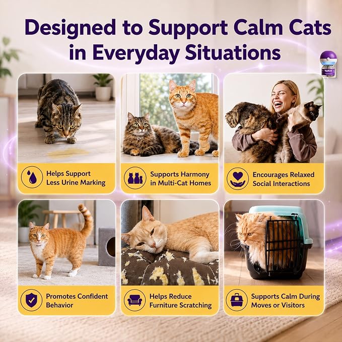 TopSum Cat Calming Pheromone Diffuser: Feline Pheromones Plug in for Stress, Alone At Home, Spraying, Fighting, Scratching, Aggression & Excessive Meowing (Purple– 2 Refills)