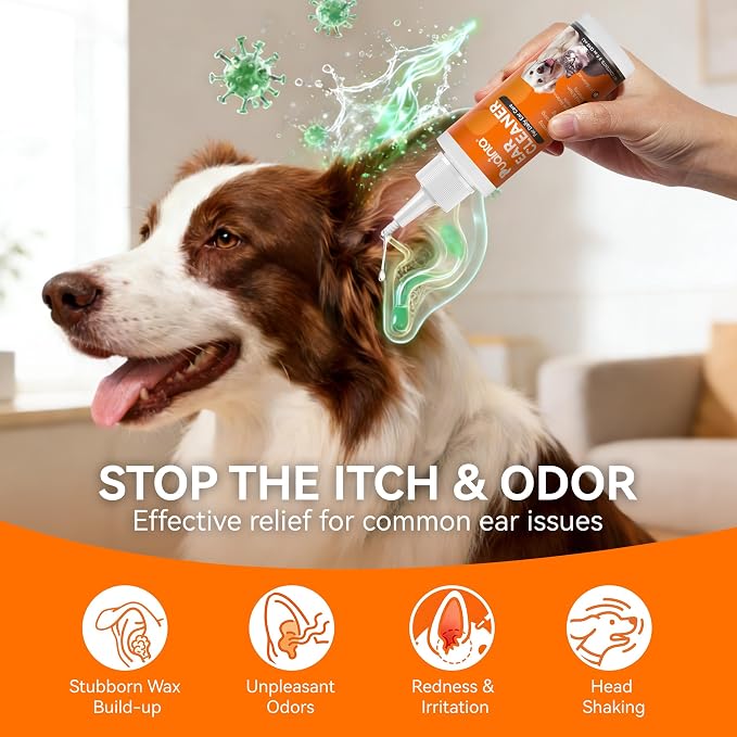 Dog Ear Cleaner Solution - Alcohol-Free Ear Wash with Quantum Silver & Witch Hazel - Soothes Itch, Removes Wax & Odor - Gentle Daily Flush for Dogs & Cats (8 oz) | Vet Formulated Patented Quantum Silver Alcohol-Free Dog & Cat Ear Flush, Soothes Itching...