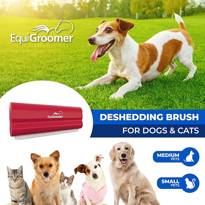EquiGroomer 5-Inch Undercoat Deshedding Brush for Dogs & Cats, Red | Best for dogs up to 100 lbs and cats of any size, short or long hair, stainless blade, no cutting or pulling