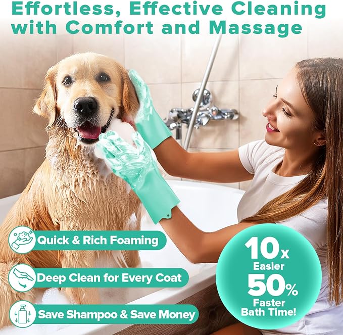 Augwind 6PCS Grooming & Bath Supplies for Dogs, Cats | Dog Washing Gloves | Dog Bath Brush | Dog Shower Brush | Pet Grooming Gloves | Dog Grooming kit | Pet Supplies for Showerhead & Sprayer (Green)