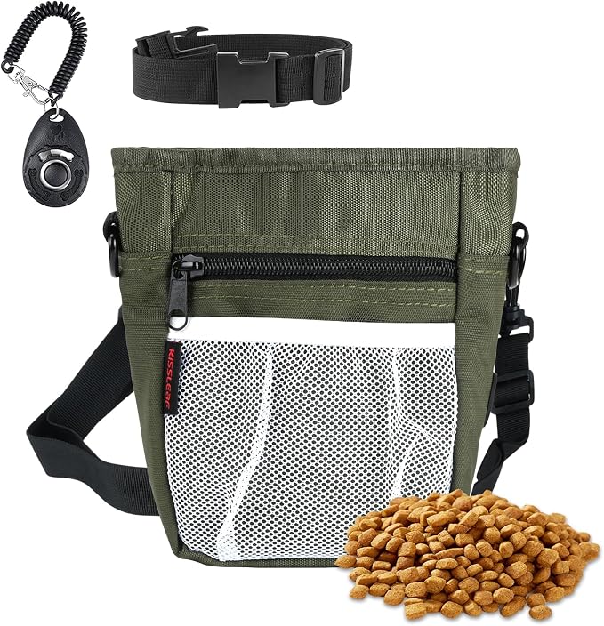 Dog Treat Pouch, Magnetic Closure, Dog Clicker- Green | Dog Training Treat Pouch, Large Size, Nylon Material, Magnetic Closure & Clicker, for Walking, Obedience & Outdoor Use