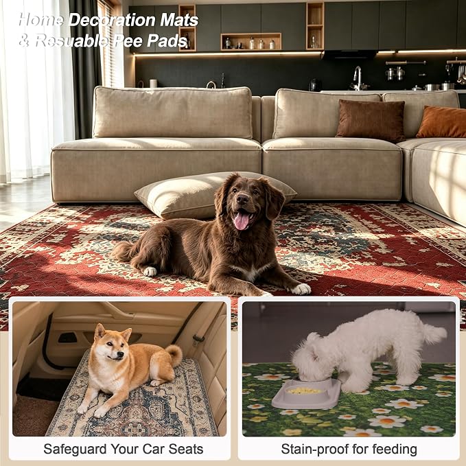 Washable Pee Pads for Dogs, Reusable Puppy Potty Training Pads, Ultra-Absorbent Thick Waterproof Leak-Proof Non-Slip Pads & Mat for Crate, Playpen, Floor, Whelping & Housebreaking , 1 Pack 72"x72"