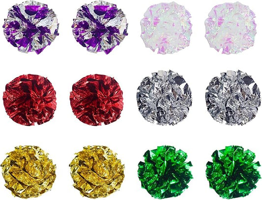 Andiker Cat Crinkle Balls, 2.36 Inches 6 Colors 12pcs Cat Balls Chew and Chase Kitten Mylar Crinkle Ball Lightweight Cats Toys for Indoor Cats to Keep Fit and Active(12pcs)