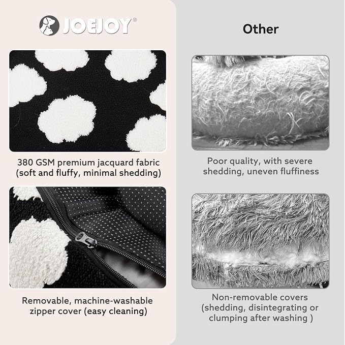 JOEJOY Donut Large Dog Bed, Cute Round Calming Dog Bed with Removable Washable Cover, Orthopedic Pet Beds with Jacquard Shaggy Plush & Non Skid Bottom, Black