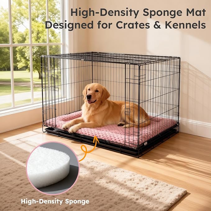 Dog Bed Mat, Dual-Sided Dog Crate Bed Mat - Ultra Soft & Machine Washable Kennel Pad for Medium Dogs, All-Season Comfort Pet Bed for Crates, Travel, and Home, Pink, 30 x 18 Inch