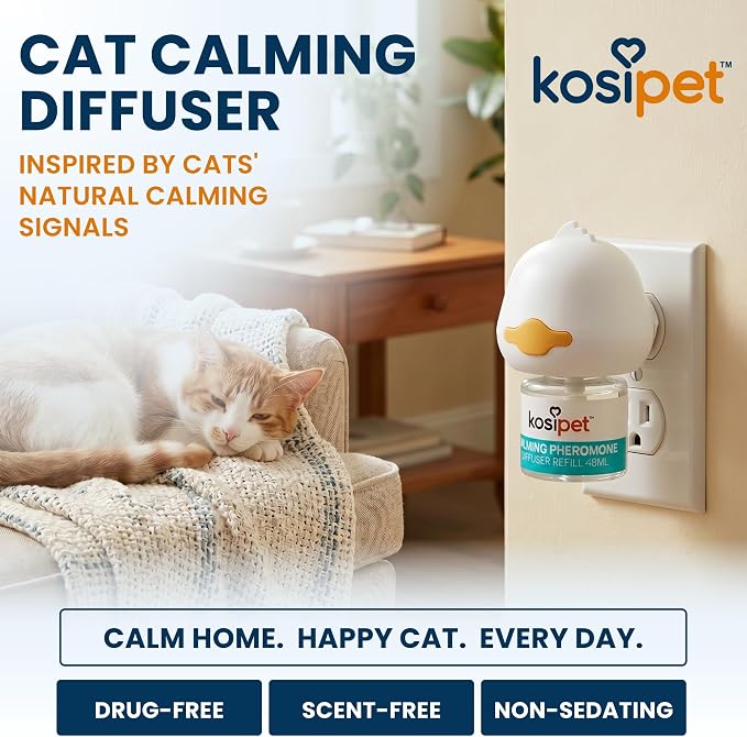 Cat Calming Diffuser with Feline Facial Pheromone (F3), Drug-Free & Scent-Free, 30-Day Plug-in Kit | Cat Calming Diffuser with Feline Facial Pheromone (F3)