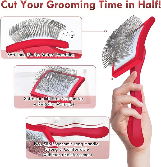 Wooden Long Pin Slicker Brush for Large Dog, Poodles & Doodles Long Hair | Grooming, Fluff & Detangle Heavy Dense Wavy Curly Coats to Easily Prevent Severe Hair Matting During Shedding Seasons