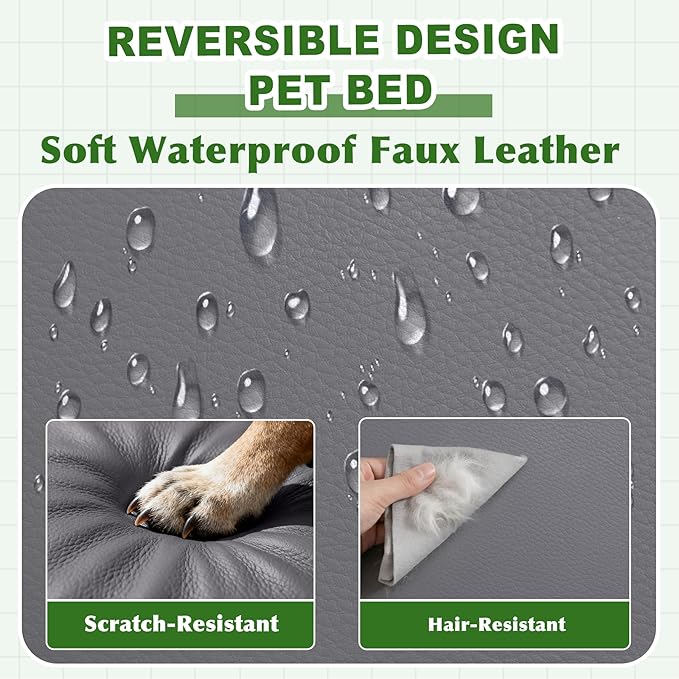 Vonabem Outdoor Waterproof Dog Bed Washable, XXL Crate Pad 48 Inch, Wipeable Leather Extra Large Pet Bed with Removable Cover Reversible, Foam Anti-Slip Kennel Pads 47"x29" Grey