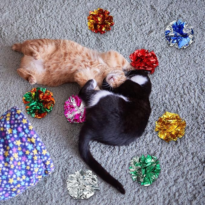 Silkfly 200 Pcs Polyester Film Crinkle Balls Cat Toys 2.36" Interactive Crinkle Ball, Colorful Balls Chew Toy for Cat Chase Ball Toys Attract Cats for Indoor Cats and Kittens to Keep Fit and Active