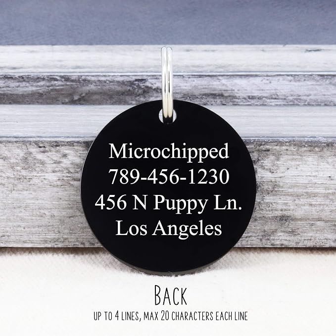 UltraJoys Stainless Steel Pet ID Tag Dog Name Tags Personalized Front and Back Engraving, Customized Dog Tags and Cat Tags, Optional Engraved on Both Sides, Round Tag with Vine Design 2, Small Black