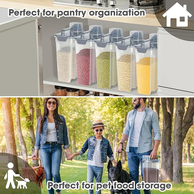 Airtight 10 Lbs Rice Storage Container Pet Dog Cat Food Holder 5 Lbs - Grey | Portable Bird Seed Dispenser Cat Food Containers with Large Pour Spout for Travel Cereal Oatmeal Holder with Measuring Cup