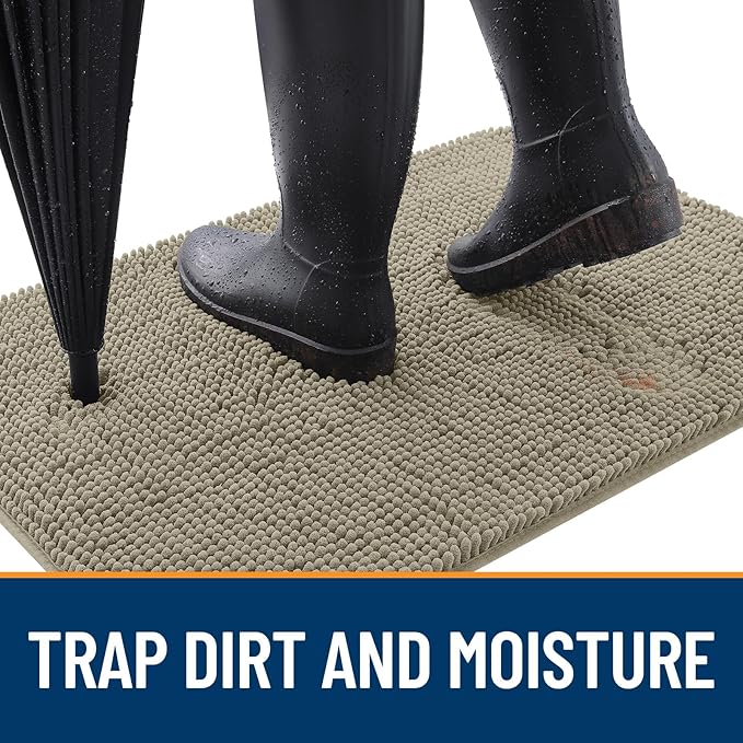 OLANLY Dog Door Mat for Muddy Paws 47x32, Super Absorbent Chenille Mud Mat | Warm Taupe, Absorbs Moisture and Dirt, Non-Slip Machine Washable Doormat, Quick-Drying Indoor Entryway Floor Carpet for Dogs