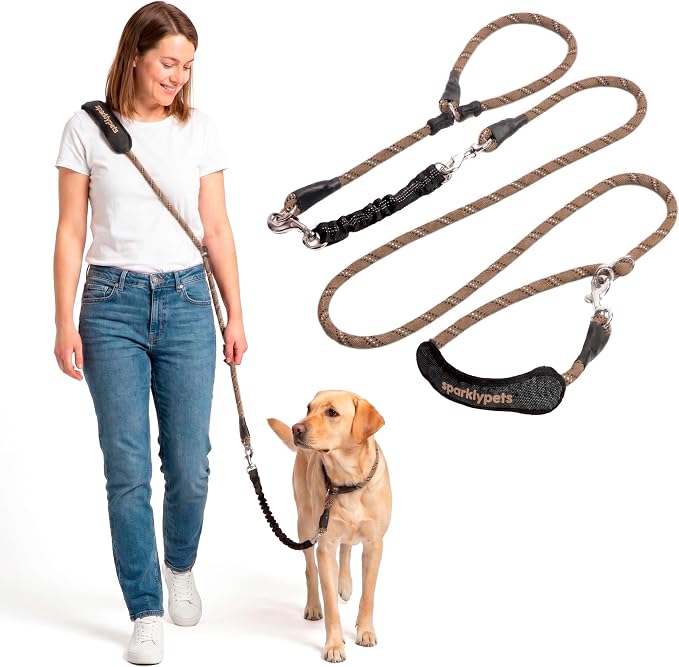 SparklyPets - Bungee Rope Handsfree Leash for 1 Dog - Demovable Slip Lead - Waist or Hip Belt Leash for Dog Walking, Running, Carnicross - Medium & Large Breeds