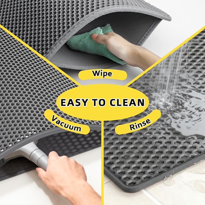 Cat Litter Mat, 30"x24", Waterproof, Easy to Clean (Grey-2Pack) | Double-Layer Honeycomb for Effective Litter Trapping, Premium Durable EVA, Non-Slip, Paw-Friendly Soft Surface