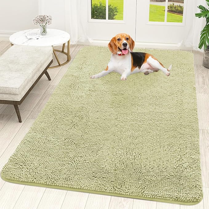 OLANLY Dog Door Mat for Muddy Paws 59x35, Super Absorbent Chenille Mud Mat | Vanilla, Absorbs Moisture and Dirt, Non-Slip Machine Washable Doormat, Quick-Drying Indoor Entryway Floor Carpet for Dogs