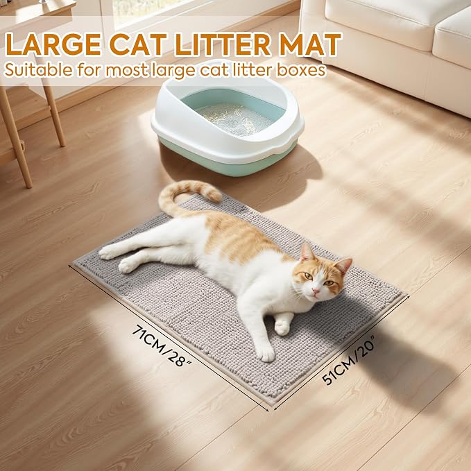 Pieviev Chenille Cat Litter Mat for Litter Box, 28"x22" Soft Ultra Absorbent Mat, Waterproof & Non-Slip, Easy to Clean Litter Trapping Mat for Indoor Cats, Gray (Pack of 2)