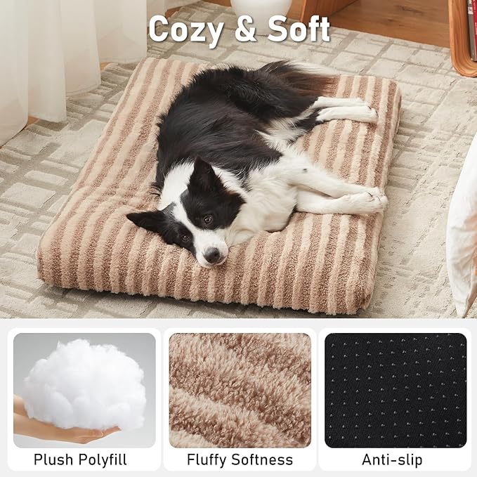 FURTIME Washable XXL Dog Bed for Extra Large Dogs, Giant Dog Crate Beds | Comfy Fluffy Kennel Pad Anti-Slip Pet Sleeping Mat, Machine Washable Dogs Pillow, 47"x29"x4", Brown