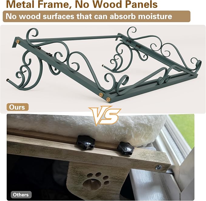 PUPETPO Cat Window Perch for Large Cats, 2-in-1 Window & Sill Mount, Green | Heavy-Duty Iron Frame with Triangle Support, Cat Window Bed with Plush Cushion, Holds 40+ lbs