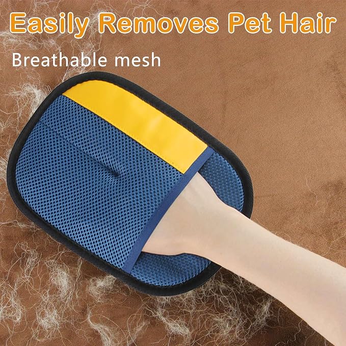 Thickened Pet Hair Removal Glove for Fabric Surfaces, NavyBlue | Easy-On 2-Finger Design; Secure Stay-Put Fit; Easy Hair Pickup; Reusable Design; Sofas, Beds, Carpets, Pet Beds and Car Seats