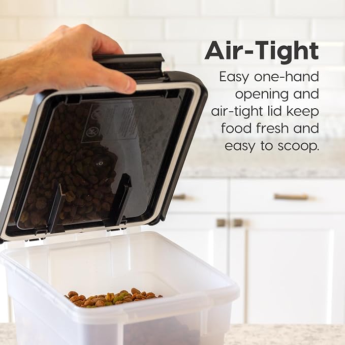 IRIS USA Dog Food Storage Container, 2-Pack, Up to 10 lbs, Black | Made in USA, Stacklable Design, Airtight Seal, BPA-Free, Bird Seed, Cat food, Treats, Multi-Pet Use
