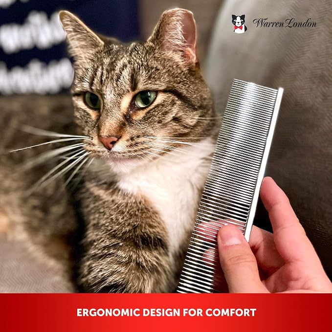 Warren London Cool Cat Greyhound Style Comb – 7.5" Professional Copper Cat Grooming Comb with Fine & Coarse Teeth, Rounded Pins for Detangling/Sensitive Skin, Deshedding & Dematting