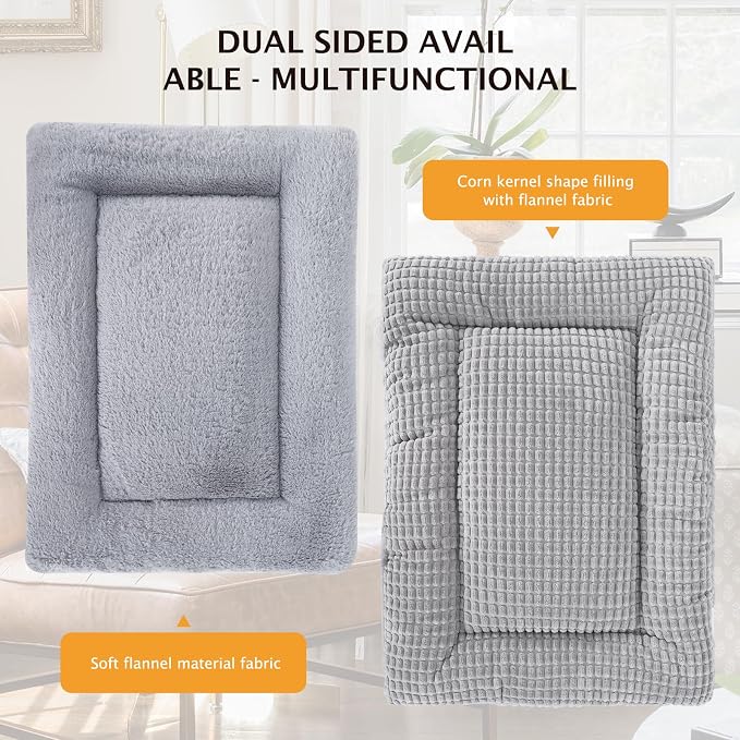 Reversible Dog Bed Mat with Plush and Corn Velvet,Soft Warm Pet Cushion, Dual Purpose Washable Sleeping Mattress Bed for Small Medium Large Dog and Cat XB004 (36"x23", Solid Grey)