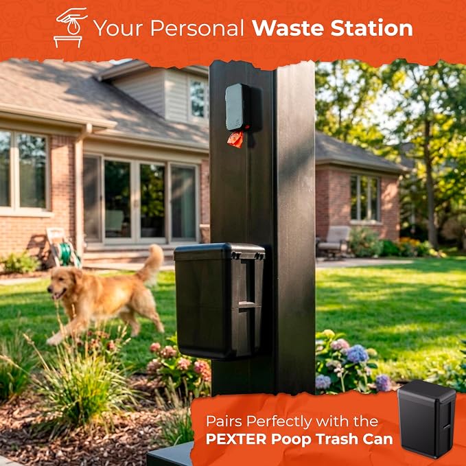 Pexter Dog Poop Bag Dispenser - Outdoor or Indoor Pet Waste Bag Dispenser Station - Stick-On or Screw-On Wall Mount - Poop Bags Storage Outdoor Container - Includes 4 Doggie Bag Rolls (Black)