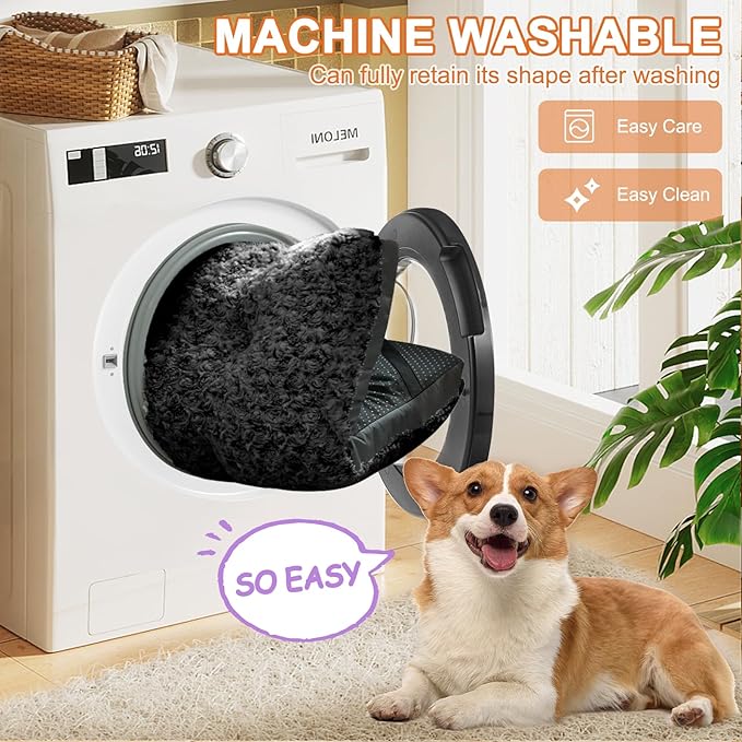 POCBLUE Dog Bed Medium Sized Dog, Washable Plush Pet Bed for Crate, Anti-Slip Pet Mat for Cages, Comfy Crate Pad for Outdoor/Indoor/Car Use, Soft Kennel Pad for Dogs Up to 40 lbs, 29"x19", Black