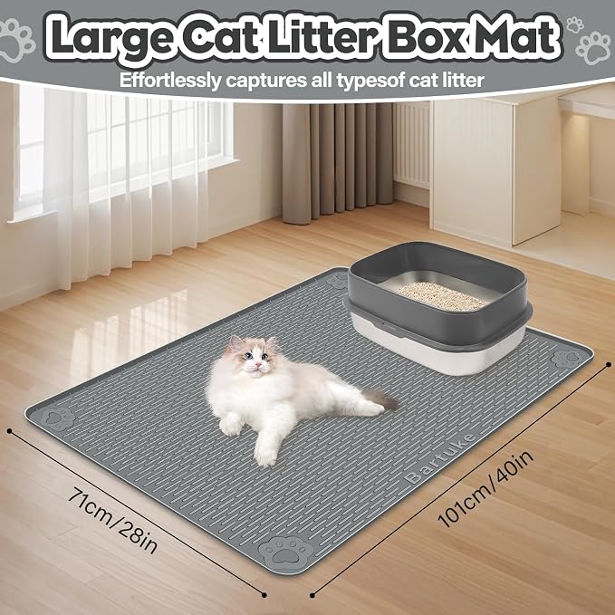 Silicone Cat Litter Mat for Litter Box 40”x28” Large Cat Mat, Dark Grey | Waterproof, Non-Slip, Leak-Proof Rug Mat with Lip, Easy to Clean, Extra Large Litter Catcher Mat for Floor