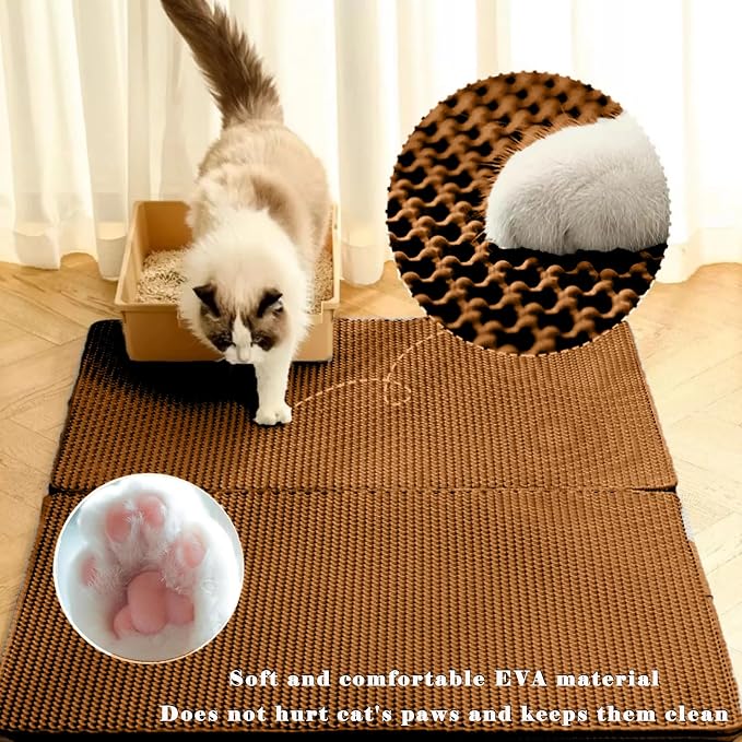 HCY&WLD Cat Litter Mat, Double Layer Cat Litter Box Mat (45x26 Inch, Brown) | Waterproof Urine-Proof Non-Slip Litter Trapping Mat, Soft on Kitty Paws, Scratch-Resistant, Scatter Control, Easy to Clean
