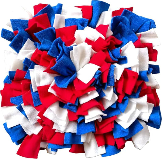 Pet Fleece Snuffle Mat Square Shape Foraging Mats Interactive Feeding Toy Anti Slip Slow Feeder Treat Dispenser for Dog Rabbit Guinea Pig (Blue/White/Red)