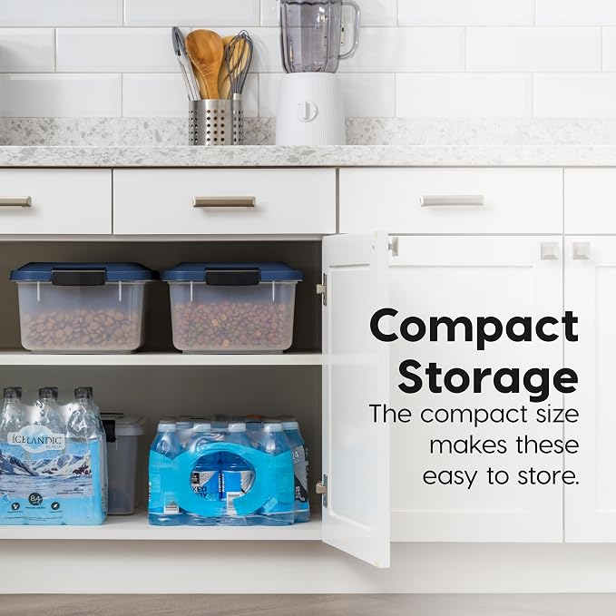 IRIS USA Dog Food Storage Container, 2-Pack, Up to 14 lbs, Navy | Made in the USA, Comes with 2-Cup Sccop, Stacklable, Airtight Seal, BPA-Free, Bird Seed, Cat food, Treats, Keeps Kibble Fresh