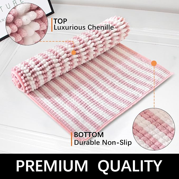 Dog Door Mat for Muddy Paws - Absorbent Quick-Dry Non-Slip Washable Chenille Pet Rug, Indoor Entryway Mat for Front Door & Crate (Pink, 34" L*23" W)