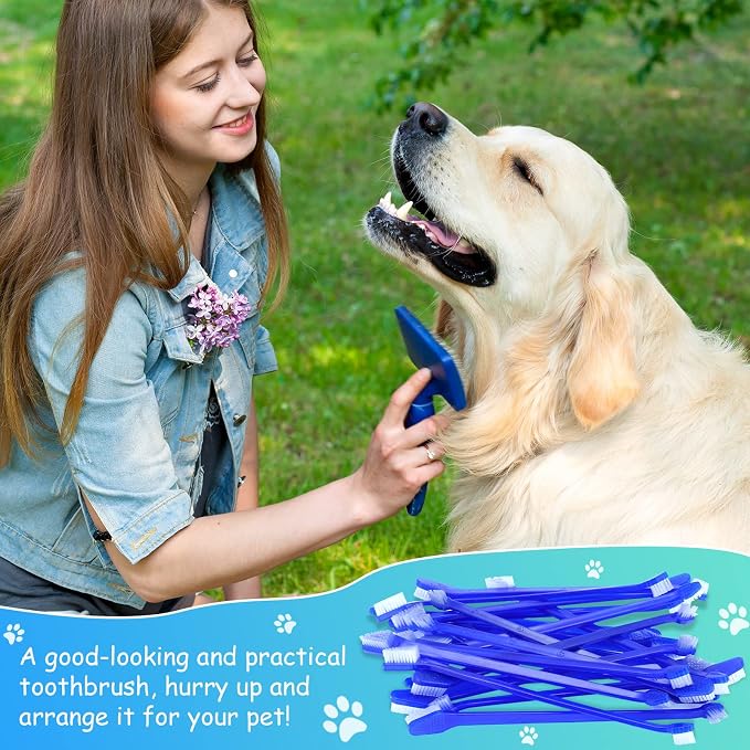 Honeydak 80 Pcs Dog Toothbrush Bulk Dual Headed Dental Brushes Dogs Tooth Brushing Kit Long Handle Pet Tooth Brush for Puppy Large Small Cats and Most Pets Teeth Cleaning Dental Supplies(Dark Blue)