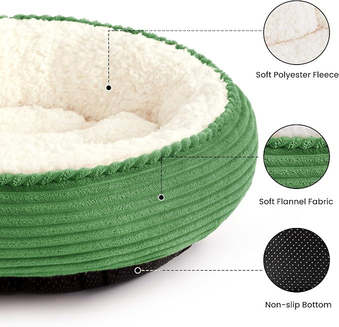 Love's cabin Round Donut Cat and Dog Cushion Bed, 24in Pet Bed for Small or Medium Dogs, Anti-Slip & Water-Resistant Bottom, Soft Durable Fabric Pet Beds, Washable Calming Cat Bed Light Green