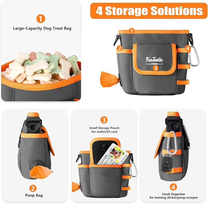 Dog Treat Pouch with Magnetic Closure for Pet Training | 3-Way Wear Treat Bag, 900D Waterproof Fabric, 4 Storage Spaces for Walking, Hiking, Agility, Training & Daily Rewards