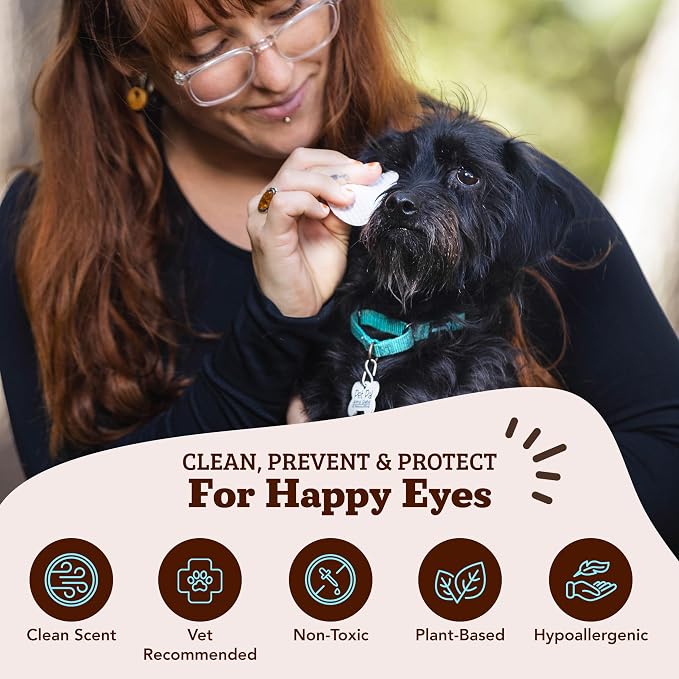 Natural Dog Company Dog Eye Wipes for Tear Stains & Eye Discharge, 100 Count – Gentle Eye Cleaning Wipes for Dogs with Aloe Vera & Witch Hazel, Removes Buildup & Eyes Gunk