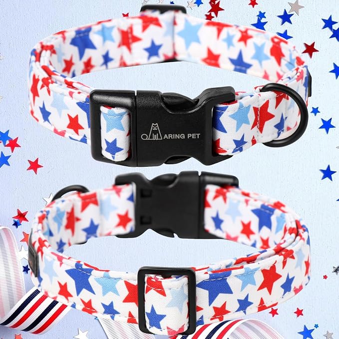 ARING PET 4th of July Collars for Dogs, Fourth of July Patriotic American Star Red White Blue Dog Collar for Puppy Small Medium Large Boy Girl Doggy-M