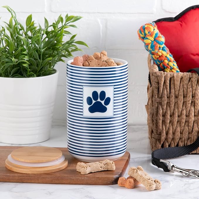 Bone Dry Paw & Patch Ceramic Pet Collection, Treat Canister, 4x6.5, Nautical Blue (Pack of 2)