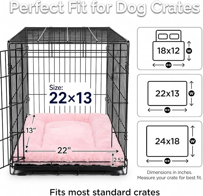 Dog Crate Bed 22x13,Washable Dog Crate Pad for Medium Dogs,Soft Kennel Bed Mattress with Non Slip Bottom,Pink