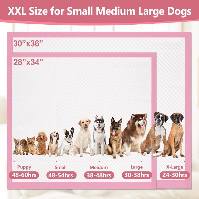 Gimars XL 6-Layer Ultra Absorbent 1200ml 48-Hour Leak-Proof Dog Pee Pads, Quick Dry Extra Large Puppy Pads for Puppy Training, Senior & Incontinent Dogs, Cats, Overnight Use, 30"x36", 50 Count Pink