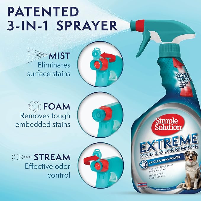 Simple Solution Extreme Stain & Odor Remover, Stain Cleaner, Gallon + 32oz | Dog Stain & Odor Remover, Pet Urine Enzyme Cleaner, Dog Urine Carpet Cleaner, Pet Odor Eliminator, Carpet Stain Remover