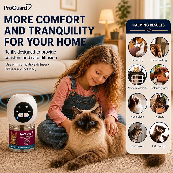 ProGuard® Cat Calming Diffuser Refill 6 Pack Cat Calming Pheromone Diffuser Refill Cat Plug in Pheromones Cat Stress Diffuser Cat Pheromones Calming for Cats Anxiety and Stress 48ml Vial-180 Days