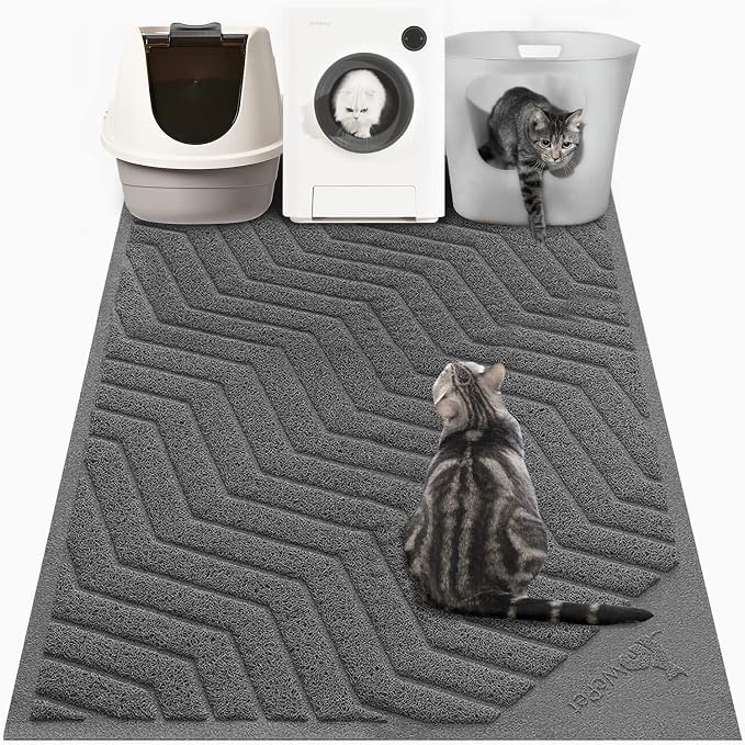 Cat Litter Box Mat(No. 02-2), Kitty Premium PVC Pad, Durable Trapping Rug, Phthalate Free, Urine-Resistant, Scatter Control, XXL 47 x 36, Grey